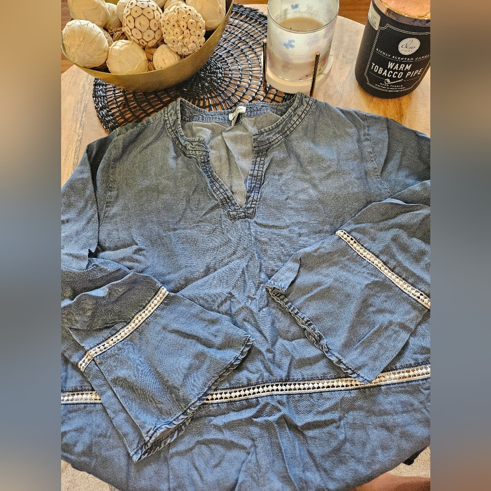 Love, Fire Denim Blue V-Neck Top